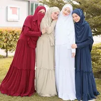 Muslim khimar Abaya Dress Malaysia Turkish Islamic Worship Robe+headscarf Solid Vintage Ethnic Dubai Arabic Clothes 210517