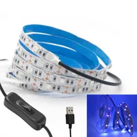 Şeritler UV LED Şerit Işık SMD 395-405nm Ultraviyole Ray Diyot Şerit Mor Esnek Bant Lambası DJ Florescen için Kapalı Anahtarı Açık