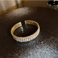 Charm Bracelets Golden Zircon Crystal Cuff Bracelet For Women Geometric Rhinestonel & Bangles Weddings Jewelry 220122