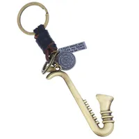 Schlüsselanhänger Mode Saxophon Schlüsselanhänger Metall Bronze Charme Lederhalter Musical Schlüsselanhänger Auto Tasche Zubehör Schmuck Vintage Keyring Geschenk