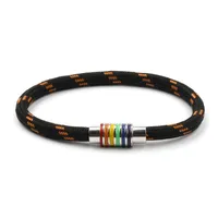 Charm Bracelets 2021 Knitting Braided Homosexual Bracelet Bangles Men Stainless Steel Cowhide Magnet Buckle Rainbow