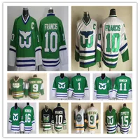 Hombres Retro Hartford Whalers Jersey Hockey 9 Gordie Howe 10 Ron Francis Ray Ferraro 5 Ulf Samuelsson Pat Verbeek Kevin Dineen 1 Mike Liut Dave Tippett cosido verde blanco