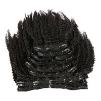 Afro Kinky Curly Clip-In Tête Full Hair Extensions de cheveux Humains 8pcs / Set Mongol Naturel Couleur 120g Remy pour femmes noires