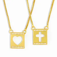 Catena d'oro Piccola collana croce per le donne CZ zirconia cristallo cristallo polacco bianco pietra cuore pendente gioielli nker71 collane