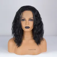 12 Inch Synthetic Fiber Hair Wigs 2019 Fashion Short Bob Wave Wigs Synthetic Lace Front Wigs Black Color Heat Resistant Synthetic Hai