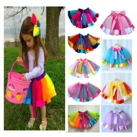 Младенческие девочки летом туту платье радуги цвет с шелковой лентой бантом юбка на день рождения платья принцессы платья Performance