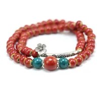 Perlé, brins fashion bracelet en céramique bijoux à la main bijoux tibétain couleur couleur fleur fleur fleur d'enroulement double perlé pour femme cadeau