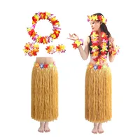 5 teile / satz Hawaiianer Luau Hibiscus Seide Faux Blumen Hula Gras Rock Für Kostüm Party Events Geburtstagefeier Q0812