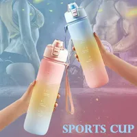 Water Bottle 2021 With Time Marker 1L Sports Cup Outdoor For Women Leakproof Fruit BPA Free