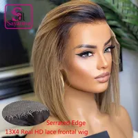Lace Wigs Invisible HD Frontal Wig Straight Ombre Blonde For Women 13x4 Front Human Hair Bob Short 180