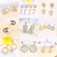 Design321-Design340 18K Vergulde Ster Designer Brieven Stud Crystal Geometrische Vrouwen Rhinestone Pearl Earring Wedding Party Jewerlry Accessoires