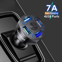 Multi USB Car Charger with 48W Quick 7A Mini Fast Charging QC3.0 4 Ports For iPhone 12 Xiaomi Huawei Mobile Phone Adapter Android