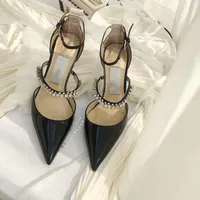 Moda lujoso diseñador sandalias de diseño de verano banquete de verano zapatos de tacón de tacón sexy de tacón de tacón de cabeza puntiagudo de punta eslinga espalda mujer zapato de alta calidad de la UE Tamaño 35-40