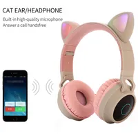 귀여운 고양이 귀 헤드셋 LED 무선 블루투스 헤드폰 어린이를위한 마이크 빛나는 이어폰을 가진 딸 소녀