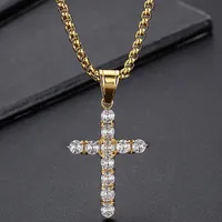 Cadenas de lujo chapado en oro acero inoxidable CZ Cross Cross Colgante collar para hombres mujeres con cadena de caja de 60 cm de cadena de hombres Choker Joyería