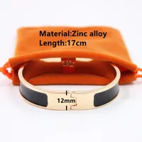 12mm Luxury Cuff Bracelets&Bangles Wristband Enamel Bracelet Gold Letter Open Zinc Alloy Bangles For Women With Dust bag