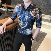 Mode Print Hemden Herren Slim Fit Casual Hemd Kleid Nachtclub Prom Smoking Herren Marke 2021 Sommer Kurzarm Männer