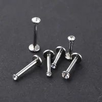 PAIR Surgical Steel Flat CZ Gem Ear Cartilage Tragus Helix Piercing Labret Lip Studs Ring Internally Thread 16g Body Jewelry 2066 Q2