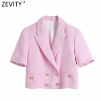 Zevity Женщины сладкий двухбортный воротник воротник розовый твид шерстяной короткий пиджак пальто винтажная женская верхняя одежда CHIC TOPS CT681 2111118
