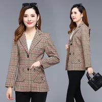 Women's Suits & Blazers Spring Autumn Lattice Women Suit Jacket Female Clothing Long Sleeve Plus Size 5XL Coat Short Casual Lady OuterwearR1