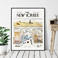 Paintings 1960 Yorker Magazine Cover Poster View Of The World From 9th Avenue Map Vintage Print Wall Art Picture Canvas Painting Decor