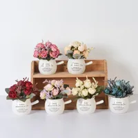 Decorative Flowers & Wreaths Artificial Flower Rose Fake Plant Mini Bonsai For Wedding Decoration Home Living Room TV Cabinet Office Origina