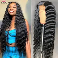 Ishow 28 40inch 300% 180% 250% High Density 4*4 Human Hair Wigs Pre-Plucked Transparent Lace Closure Wig Straight Curly Body Water Loose Deep for Women Natural Color
