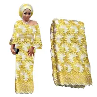 Лента 2021 Последние желтые французские кружевные ткани высокого качества африканский нигерийский цветок вышитый тюль с бисером для свадебных