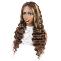 Ishow Highlight P4/27 Straight Kinky Curly Human Hair Wigs 14-40inch Pre-Plucked 4x4 Closure Lace Front Wig Ombre Color Body Loose Deep Wave for Women All Ages