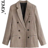 KPYTOMOA 여성 패션 오피스 착용 더블 브레스트 블레이저 코트 빈티지 긴 소매 주머니 여성용 겉옷 세련된 탑 211118