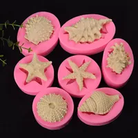 3D продовольственные формы для пищевых форм для выпечки Морская тема Fondant Silicone Flush DIY Handmade Take украшения инструменты для океанской серии Pearl Conch Starfish Seashell