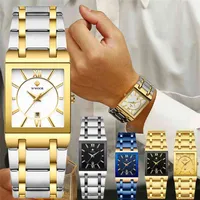 Relojes para hombre Top Marca de lujo Business Impermeable Cuarzo Reloj cuadrado para hombres Date Reloj Relogio Masculino 210712
