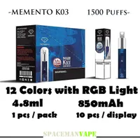 Authentic Memento K03 1500 puffs Disposable Vape Pen E Cigarettes Device With RGB Light 850mah battery 4.8ml Pre-filled VS Bang xxl Gunnpod vp Vcan Puff Bars