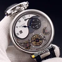 46mm Bovet 1822 Tourbillon Amadeo Fleurie Automatic Mens Watch Steel Caes Gray Skeleton Dial Roman Markers Leather HWBT Hello_Watch