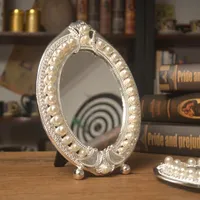 المرايا الفضة اللؤلؤ مرصع بالجواهر من الطاولة المعدنية مرآة الأوروبية الذهب العتيقة النحاس النحاس البيضاوي قدم واحد من جانب سبيكة