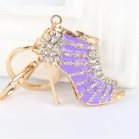 Keychains Chaveiro!Novelty Crystal High Heel Rhinestone Shoe Keyring Charm Women Handbag Alloy Key Holder Bag Jewelry Gift