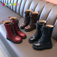 Fashion Children's High Boots Girls Shoes Autumn And Winter British Style Kids Top Leather