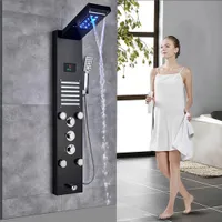 Luxus gebürstete Nickel-Badezimmer-Wasserhahn-LED-Duschkanal-Spalte Badewanne-Mischbatterie-Tap mit Handtemperatur-Bildschirm