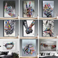 Street Graffiti Kunstliebhaber Küssen Leinwand Malerei Poster und Drucke Abstrakte Hand Wand Kunst Für Wohnzimmer Wohnkultur X0726