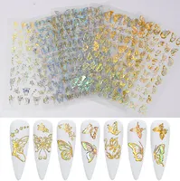 Golden Silver Quality 3D Butterfly Nail Art Stickers Adhesive Sliders Färgglada överföringsdekaler Folier Wraps Dekorationer Laser