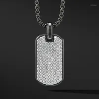 Chains Pave CZ Army Tag Pendant Men Necklace Fashion Stainless Steel Box Chain Ncklace For Jewerly Gift