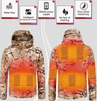 T-shirts extérieurs Hiver Chauffage électrique Veste USB Smart Men Femmes Femmes Vestes Chauffées Camouflage Capuche de chaleur à capuchon