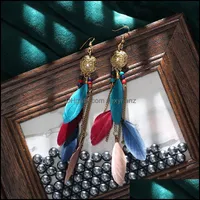 Stud Earrings Jewelry S1473 Bohemian Fashion Vintage Feather Long Tassels Dangle Drop Delivery 2021 M8Kk7