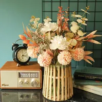 Flores decorativas grinaldas ins artificiais de alta qualidade dandelion peony buquê híbrido casamento planta verde decoração casa plástico falsificado flo