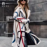 여성 캐주얼 코트 편지 인쇄 겨울 칼라 롱 슬리브 재킷 여자 코트와 재킷 211013