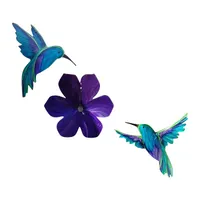 Partij gunst Hummingbird Set met driedimensionale metalen Florhummingbird Floral Iron Tuing Decoration Gift