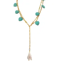 Кулон ожерелья в барокко в форме сердца синий сосновый камень ожерелье из керамогранита модные украшения для женщин добавить шарм золотой цветовой цепь жемчужный колье