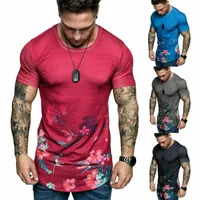T-shirts Hommes Mode Hommes O Col Flower Print Slim Fit T-shirt T-shirt Casual Tops Muscle Muscle Muscle Gym Sports Sports Tee Blouse