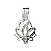 Lotus Flower Blossom Colgante Pequeños medallones 925 Regalo de plata esterlina amor Deseando jaula de perla 5 piezas
