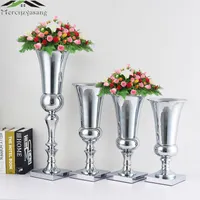 Vases 10PCS Tabletop Vase Wedding Flower Vase Stand Table Wedding Centerpieces Silver Flowers Floor For Party Decoration GTHP027
